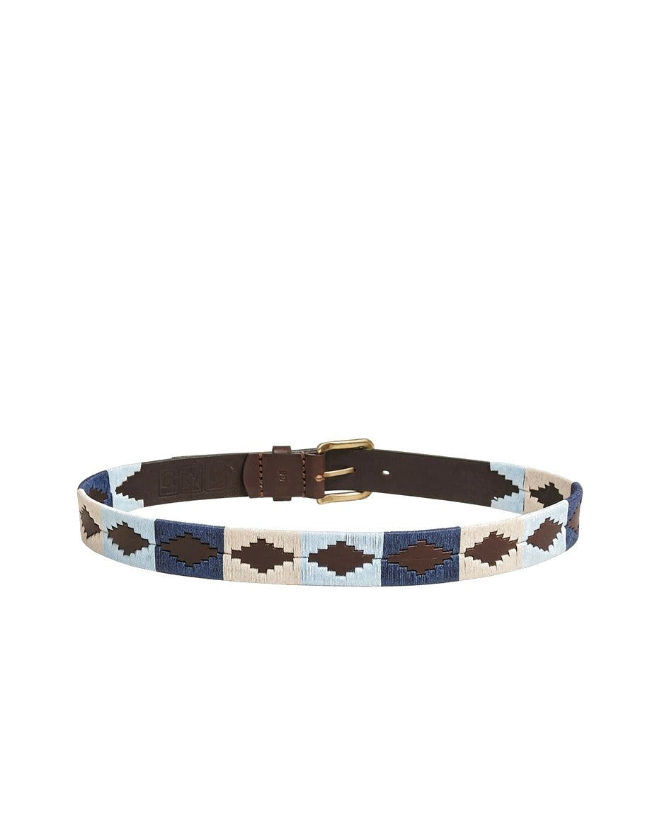 Navy Embroidered Leather Belt — alternate view
